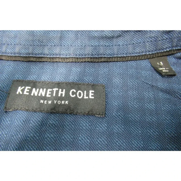 Kenneth Cole New York Long Sleeve Button Down w/Side Pockets Blue Pattern Sz Med - Picture 4 of 4
